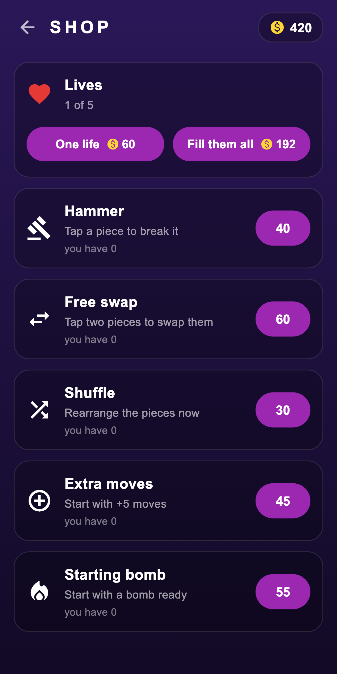 Store with optional items